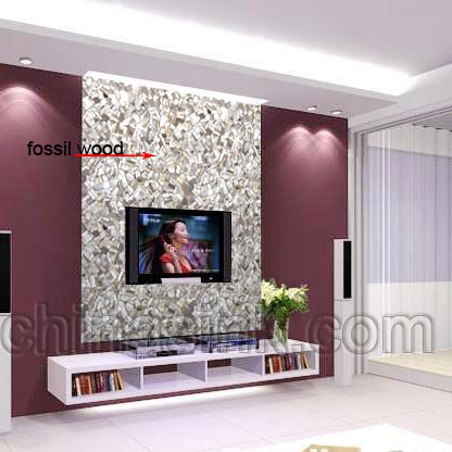 fossil petrified wood crazy paver mosaic tv wall.jpg