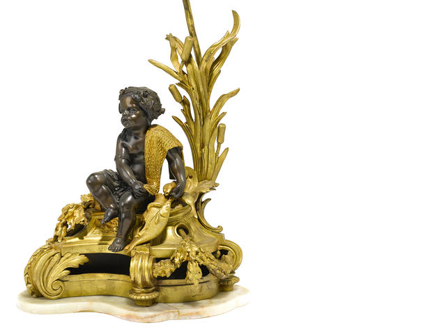 法国镀金和古色古香的青-CHENET安装台灯-19世纪晚期.jpg