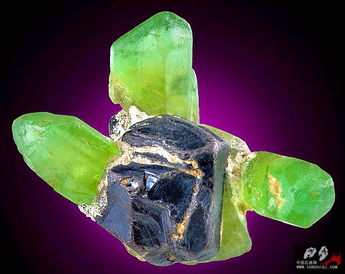 镁橄榄石晶体、磁铁矿 巴基斯坦西北边境省 2.7x3.2厘米.jpg